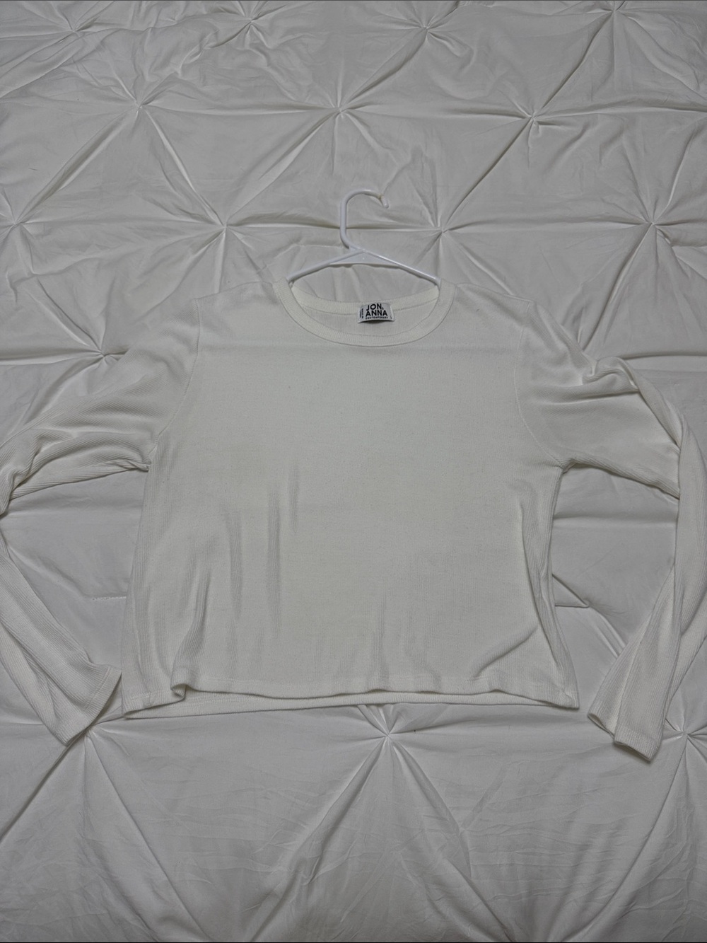 Jon & Anna Cream Long-Sleeve Ribbed Crewneck Top
